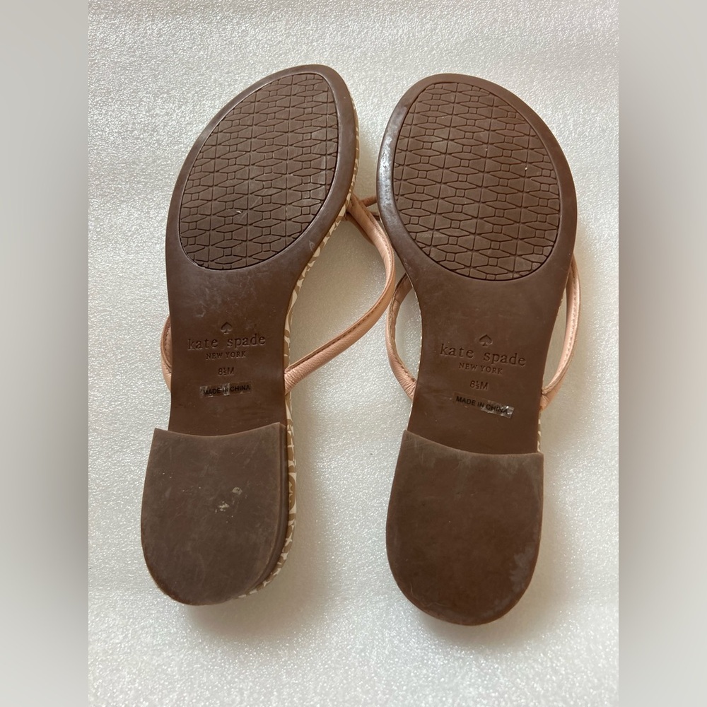 Kate Spade Mystic Bow Leather Pink Gold Patterned Flip Flop Sandals 8.5 - Picture 7 of 9